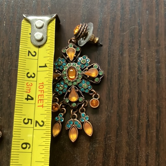 Joan Rivers collection aquamarine & citrine colored chandelier earrings - Picture 2 of 3